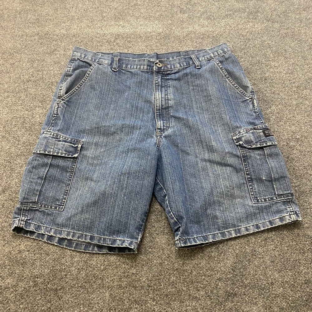 Vintage Y2K Wrangler Cargo Jean Shorts Mens Size 38 Faded Distressed Denim Jorts